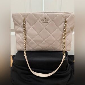 Kate Spade Quilted Beige Shoulder Bag with Gold Chain
